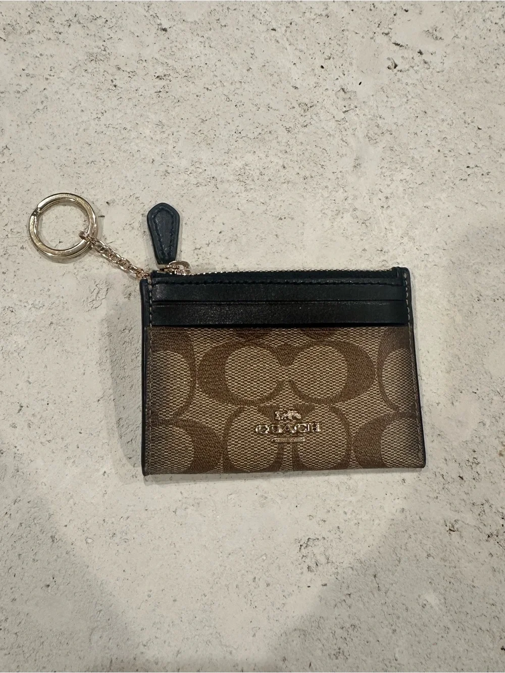 Coach Brown & Black Signature Card Case with Keyring